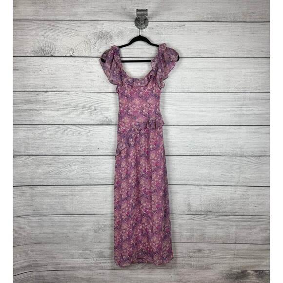 LUSH Women's Floral Purple Pink Spring Summer Ruffle Midi Dress Size Medium - Picture 8 of 9
